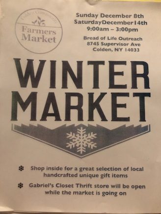 Colden Community Farmers Market will host an indoor Winter Market from 9 a.m. to 3 p.m. Sunday, Dec. 8 and Saturday, Dec. 14.