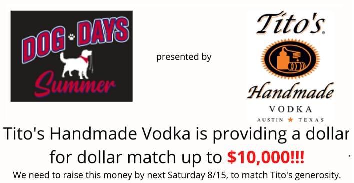 Tito’s has offered a dollar-for-dollar match up to $10,000 to help support the Niagara County SPCA and the City of Buffalo Animal Shelter.
