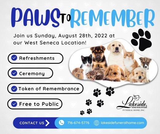 Lakeside Memorial Funeral Home will hold a pet remembrance ceremony.