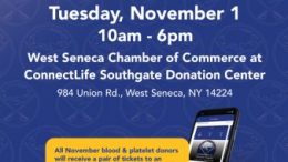 All donors during the Nov. 1 blood drive will receive a pair of tickets to an upcoming Buffalo Sabres home game.