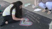 Students created chalk drawings outside the school and convent.