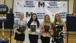 The Mount Mercy Booster Club Top Athlete Award Winners: Addison Barth, Isabella Fedele, Taylor Jahn and Athlete of the Year Rosalie Bandura.