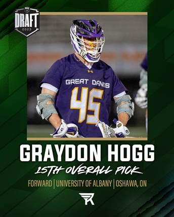 The Knighthawks selected forward Graydon Hogg from the University at Albany at 15th overall.
